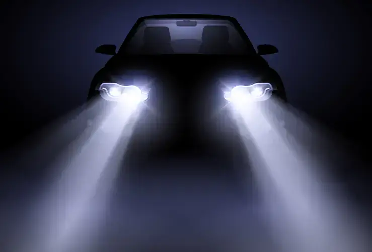 A car with bright headlights