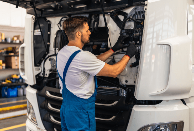 Business fleet maintenance check on truck