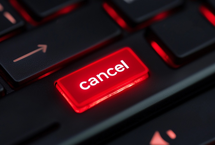 Keyboard close up with lit up cancel key